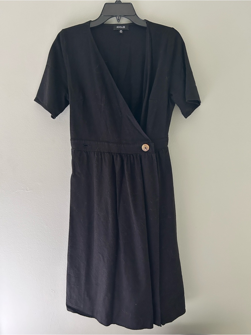 Roolee Black Wrap Midi Dress with Button Detail